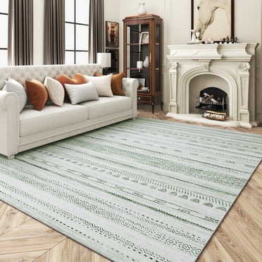 VUNATE 9'x12' Area Rugs for Living Room Washable Rugs Boho Moroccan Area Rug Soft Neutral Geometric Bohemian Carpet Distressed Indoor Rug for Bedroom Dining Room Office Nonslip Rug Sage Green
