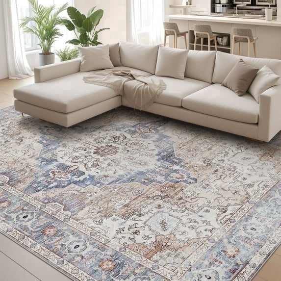 VUNATE 9'x12' Area Rugs for Living Room Washable Rugs Floral Vintage Area Rug Boho Indoor Carpet Soft Rugs for Bedroom Office Dining Room Kitchen Accent Rug Contemporary Home Decor Rustred