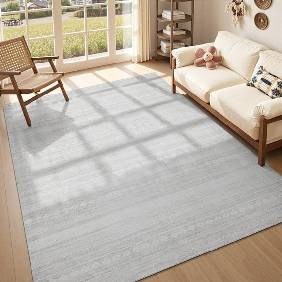 VUNATE 9'x12' Area Rugs for Living Room Washable Rugs Boho Moroccan Area Rug Soft Neutral Geometric Bohemian Carpet Distressed Indoor Rug for Bedroom Dining Room Office Nonslip Rug Light Gray