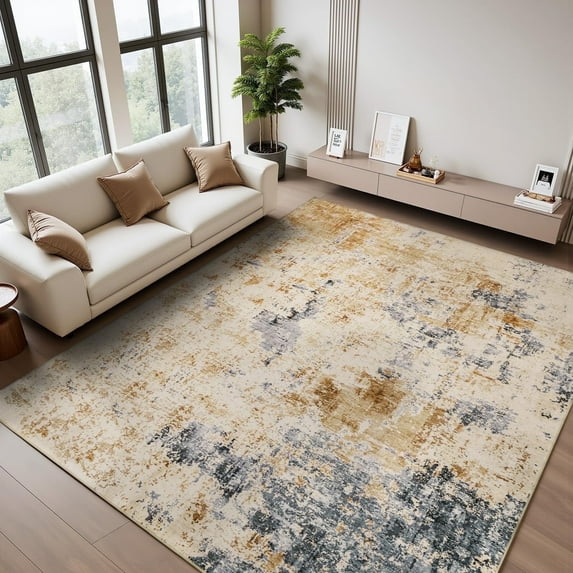 VUNATE 9'x12'Rugs for Living Room Washable Rugs Modern Abstract Area Rug Neutral Indoor Carpet Soft Rugs for Bedroom Office Dining Room Kitchen Laundry Room Accent Rug Modern Home Decor Gold