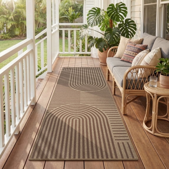 VUNATE Outdoor Rugs Carpet 2'x6' Jute Rug Boho Geometric Washable Patio Rug Distressed Modern Braided Area Rugs Brown Indoor Outdoor Rugs for Living Room Entryway Laundry Balcony