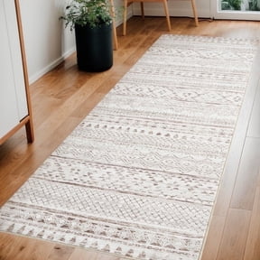 VUNATE Area Rug 2'x6' Hallway Runner Rug, Non Slip Runner Rugs for Bedroom, Machine Washable Boho Low Pile Rugs for Living Room, Entryway, Kitchen and Corridor, Brown