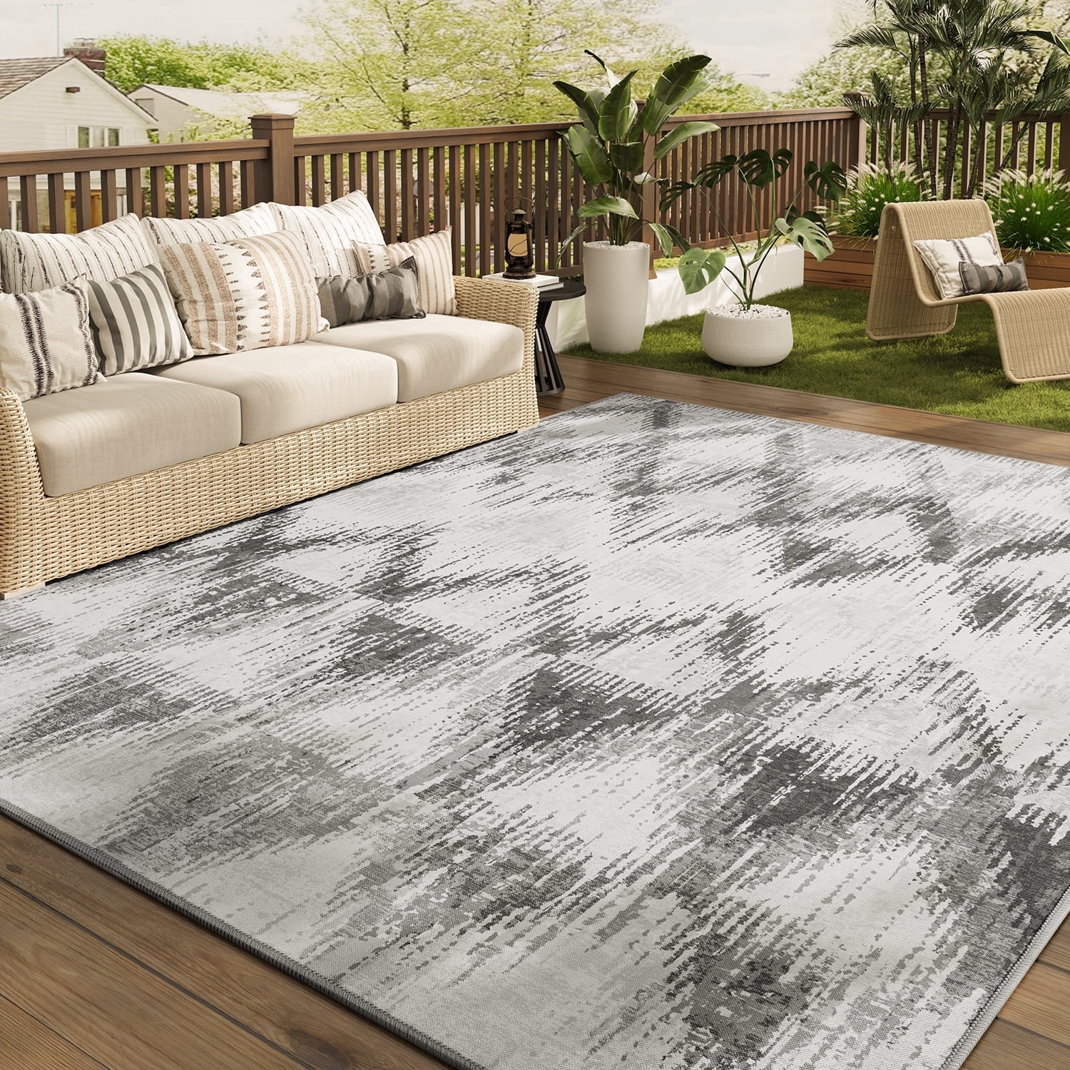 VUNATE Outdoor Rugs 5'x7' Modern Diagonal Patio Carpet Washable Area Rug for Living Room Indoor Outdoor Balcony Gray