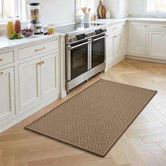 VUNATE Kitchen Rugs 17"x30" Diamond Woven Non-Slip Kitchen Mat, Washable Absorbent Floor Rug with Durable Backing, Soft Low Profile Kitchen Rug for Sink Area, Entryway, Laundry Room Brown