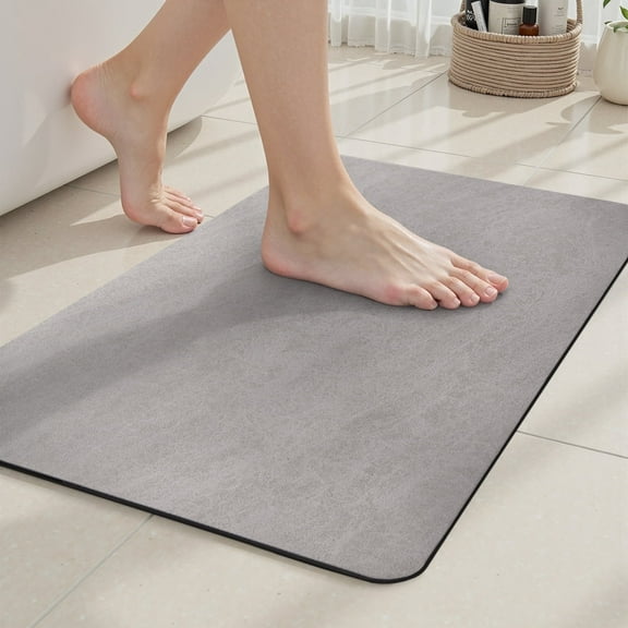 VUNATE Bathroom Rugs Non Slip Bath Mat Super Absorbent Quick Dry Thin Soft Durable Bath Rugs for Bathroom Floor with Rubber Backing Machine Washable Fit Under Door 16"x24" Gray