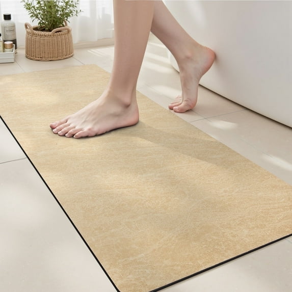 VUNATE Bathroom Rugs Non Slip Bath Mat Super Absorbent Quick Dry Thin Soft Durable Bath Mats for Bathroom Floor with Rubber Backing Machine Washable Bathtub Fit Under Door 17"x43" Beige