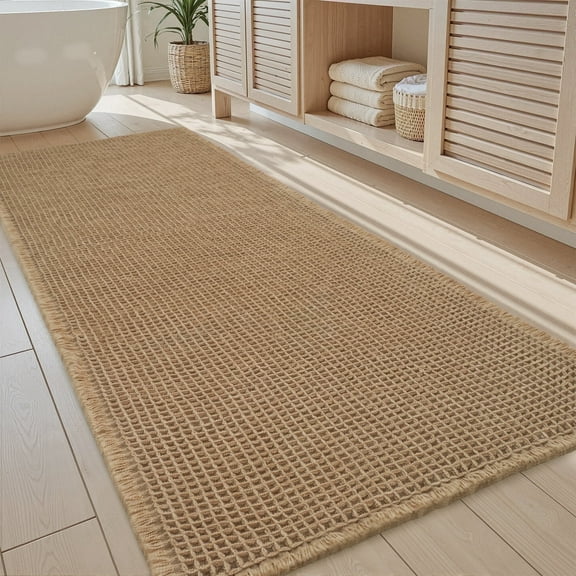 VUNATE Waffle Bathroom Runner 2'x4' Bath Runner Ultra-Soft Non-Slip Bath Mat Super Absorbent Quick Dry Bathroom Rugs Machine Washable Bathroom Mats for Bathroom Floor Kitchen Entryway Hallway Brown