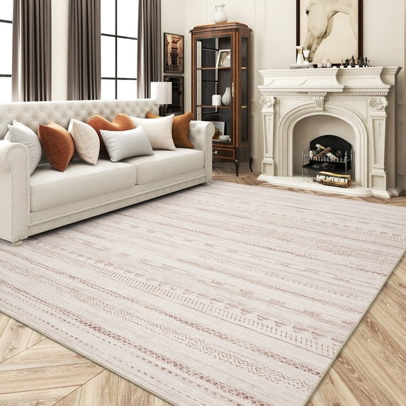 VUNATE 4'x6' Area Rugs for Living Room Washable Rugs Boho Moroccan Area Rug Soft Neutral Geometric Bohemian Carpet Distressed Indoor Rug for Bedroom Dining Room Office Foldable Nonslip Rug Pink