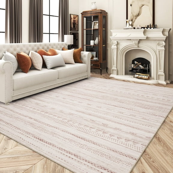 VUNATE 9'x12' Area Rugs for Living Room Washable Rugs Boho Moroccan Area Rug Soft Neutral Geometric Bohemian Carpet Distressed Indoor Rug for Bedroom Dining Room Office Foldable Nonslip Rug Pink
