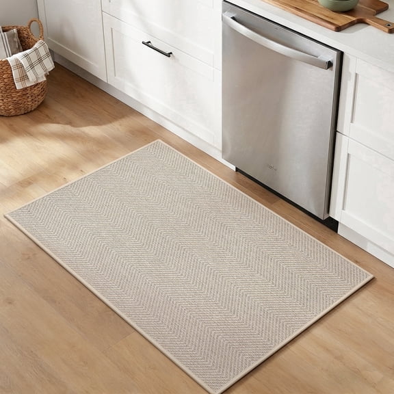 VUNATE Kitchen Rugs 20"x47" Herringbone Woven Non-Slip Kitchen Mat, Washable Absorbent Floor Rug with Durable Backing, Soft Low Profile Kitchen Rug for Sink Area, Entryway, Laundry Room Beige