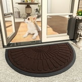 VUNATE Door Mat Outside Indoor Doormat Non Slip Rubber Welcome Mat Outdoor Mat for Front Door Entrance Absorbent Dirt Trapper Floor Mats for Home Low Profile Entry Rug Half Round 17"x30" Brown