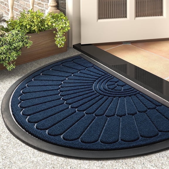 VUNATE Door Mat Outside Indoor Doormat Non Slip Rubber Welcome Mat Outdoor Mat for Front Door Entrance Absorbent Dirt Trapper Floor Mats for Home Low Profile Entry Rug Half Round Doormat 24"x35" Blue