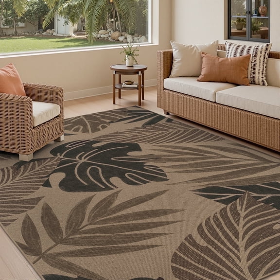 VUNATE Outdoor Rugs Carpet 6'x9' Jute Rug Farmhouse Tropical Washable Patio Rug Distressed Modern Braided Area Rugs Brown Indoor Outdoor Rugs for Living Room Dining Room Patio Picnic