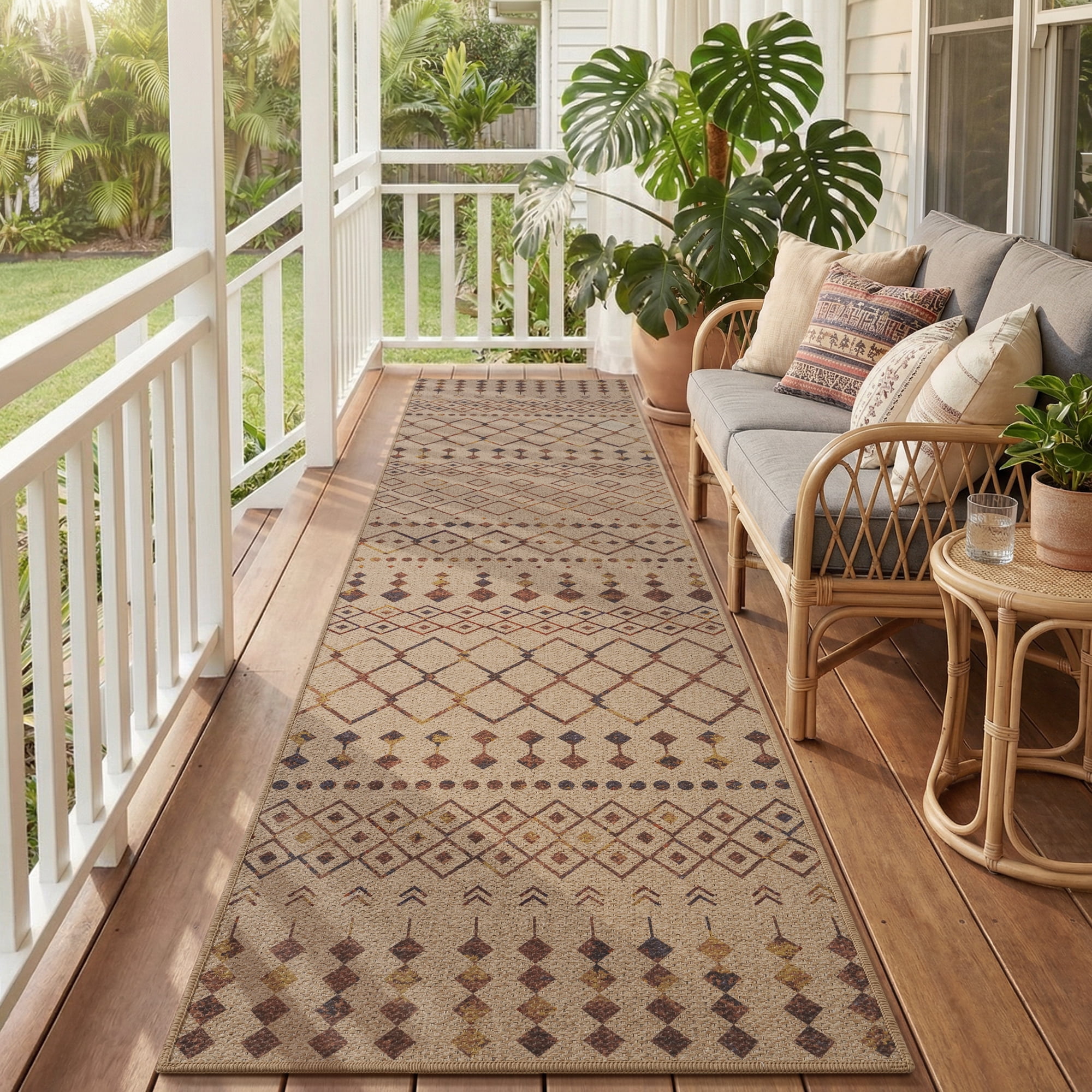 VUNATE Outdoor Rugs Carpet 2'x8' Jute Rug Bohemian Tribal Washable Patio Rug Distressed Modern Braided Area Rugs Colorful Indoor Outdoor Rugs for Living Room Entryway Laundry Balcony