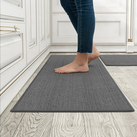 VUNATE Kitchen Mat Washable Kitchen Rugs and Mats Non Skid Absorbent Runner Rugs for Kitchen Front of Sink Kitchen Floor Mats 17"x30"+17"x59" Dark Gray Kitchen Mats or Rugs