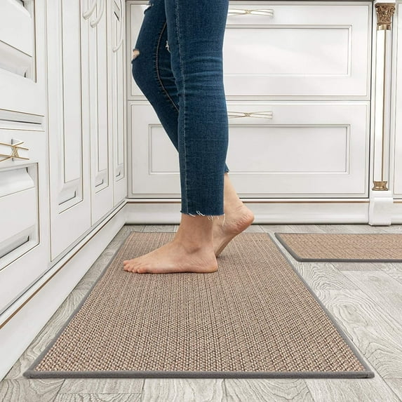 VUNATE Kitchen Mat Washable Kitchen Rugs and Mats Non Skid Absorbent Runner Rugs for Kitchen Front of Sink Kitchen Floor Mats 17"x30"+17"x59" Gray Kitchen Mats or Rugs