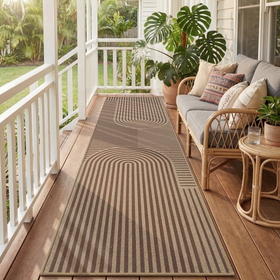 VUNATE Outdoor Rugs Carpet 2'x8' Jute Rug Boho Geometric Washable Patio Rug Distressed Modern Braided Area Rugs Brown Indoor Outdoor Rugs for Living Room Entryway Laundry Balcony