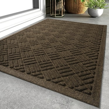 VUNATE Outdoor Mat Non Slip Front Door Mat Rubber Welcome Mat Absorbent and Drain Away Water Heavy Duty Entryway Indoor Doormat Low Profile Dirt Trapper Door Mat for Inside and Outside 17"x30" Brown