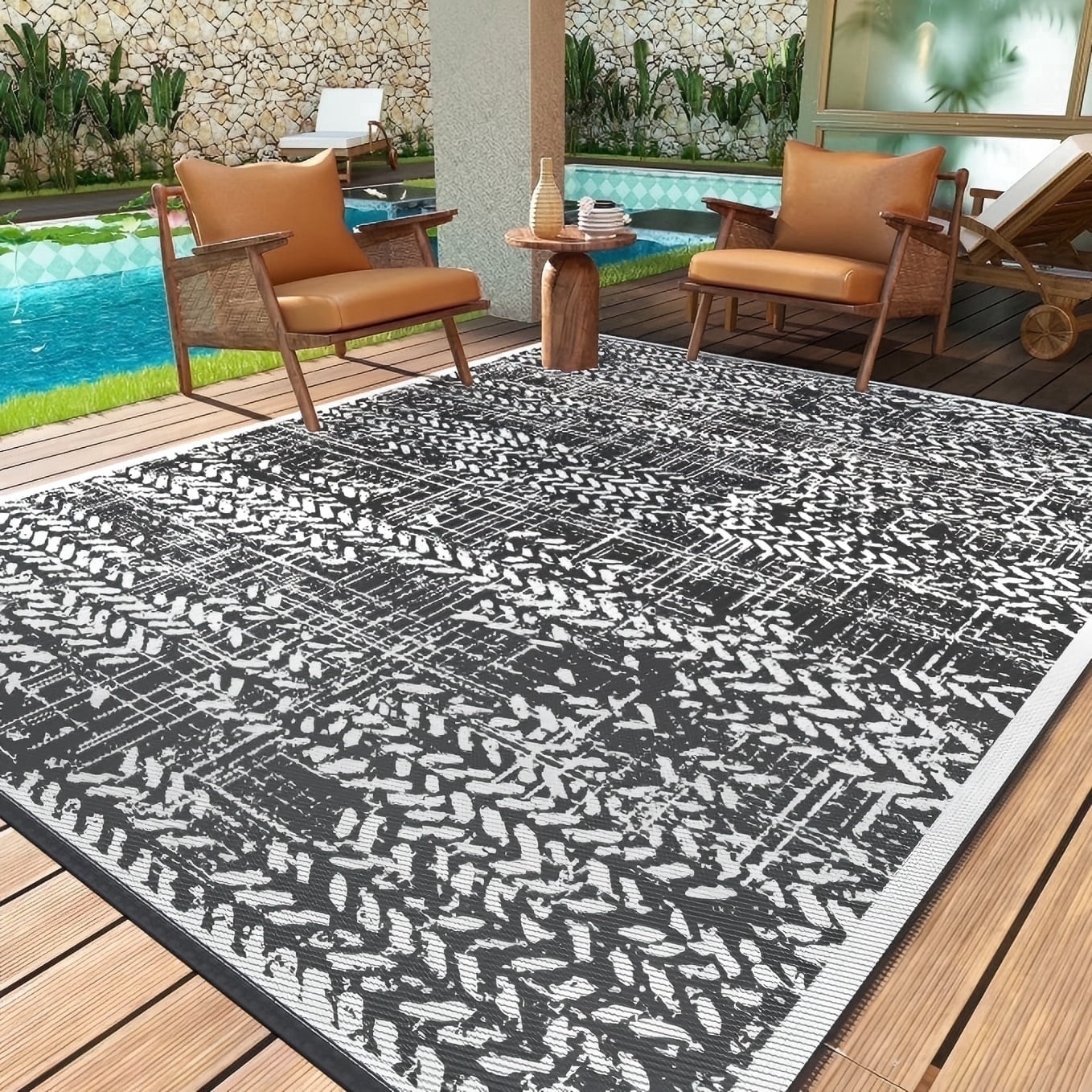 VUNATE Outdoor Rug 10'x14' with LED Lights Waterproof Carpet Patio Rug ...