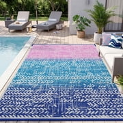 VUNATE Outdoor Rug 5'x8' Patio Rug Waterproof Woven Plastic Outdoor Mat for Picnic RV Porch Camping Reversible Outside Rug Blue and Pink