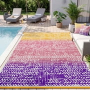 VUNATE Outdoor Rug 5'x8' Patio Rug Waterproof Woven Plastic Outdoor Mat for Picnic RV Porch Camping Reversible Outside Rug Yellow and Purple