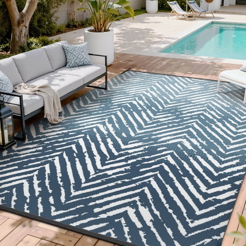 VUNATE Outdoor Rug Carpet 5'x8' Waterproof Reversible Patio Rug Portable Modern Ombre Blue Indoor Outdoor Rug Plastic Straw Rug for RV Camping Garden Picnic Deck Backyard Porch Decor