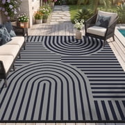 VUNATE Alfombra Exterior 5'x8' Impermeable Reversible Alfombra de Patio Portátil Boho Alfombra Interior Exterior Alfombra de Paja Plástica para Playa RV Acampar Jardín Picnic Terraza Patio Trasero Decoración Moderna de Porche Azul y Gris