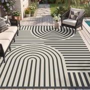 VUNATE Outdoor Rug Carpet 5'x8' Waterproof Reversible Patio Rug Portable Boho Indoor Outdoor Rug Plastic Straw Rug for Beach RV Camping Garden Picnic Deck Backyard Modern Porch Decor Gray and Beige