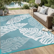 VUNATE Outdoor Rug Carpet 5'x8' Waterproof Reversible Patio Rug Portable Indoor Outdoor Rug Plastic Straw Rug for Beach RV Camping Garden Picnic Deck Backyard Tropical Porch Decor Blue and White