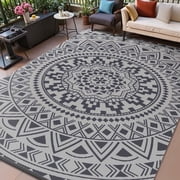 VUNATE Outdoor Rug 5'x8' Patio Rug Waterproof Woven Plastic Indoor Outdoor Mat for Picnic RV Porch Camping Reversible Lightweight Boho Outside Rug Gray Beige
