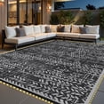 thumbnail image 1 of VUNATE Outdoor Rug 8'x10' with LED Lights Waterproof Carpet Patio Rug Plastic Indoor Outdoor Rug Portable Modern Large Straw Mat for Picnic RV Camping Porch Garden Picnic Deck Black and White, 1 of 7