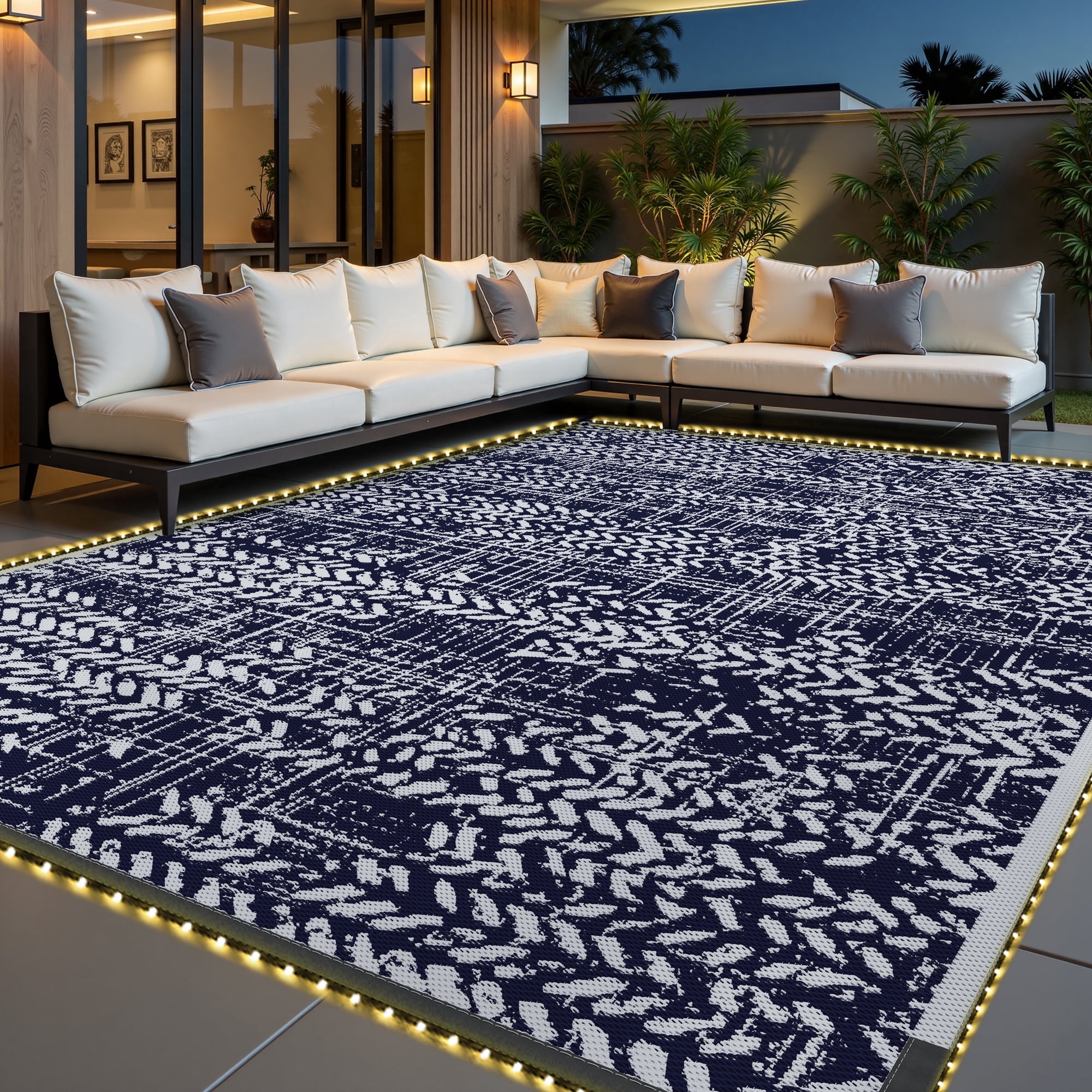 VUNATE Outdoor Rug 8'x10' with Led Light Strips Patio Rug Waterproof ...