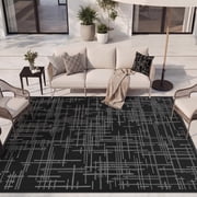 VUNATE Outdoor Rug 8'x10' Waterproof Modern Texture Woven Plastic Patio Rug for Beach RV Camping Garden Picnic Deck Backyard Porch Decor Black and Gray
