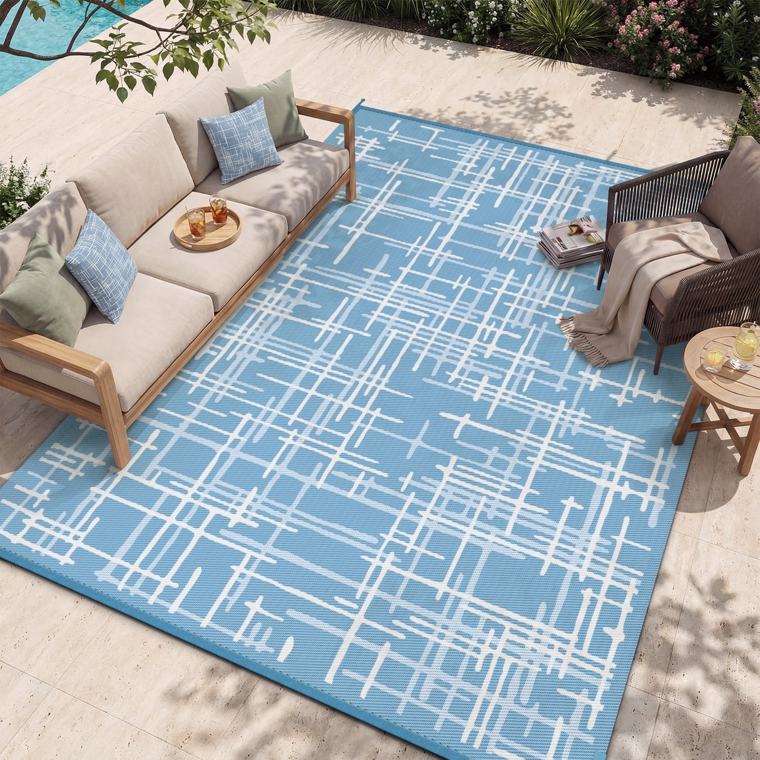 Pvc Rug Outdoor VUNATE, Outdoor Rug, 8'x10', Waterproof Blue and White - Walmart.com