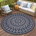 thumbnail image 1 of VUNATE Outdoor Rug 8'x8' Round Patio Rug Waterproof Woven Plastic Indoor Outdoor Mat for Picnic RV Porch Camping Reversible Lightweight Boho Outside Rug Blue and Gray, 1 of 7