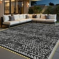 thumbnail image 1 of VUNATE Outdoor Rug 9'x12' with Led Light Strips Patio Rug Waterproof Woven Plastic Outdoor Mat for Picnic RV Porch Camping Reversible Outside Rug Black White, 1 of 7