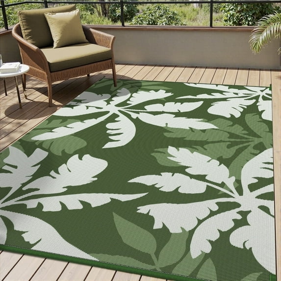 VUNATE Outdoor Rug Carpet 5'x8' Waterproof Reversible Patio Rug Portable Indoor Outdoor Rug Plastic Straw Rug for Beach RV Camping Garden Picnic Deck Backyard Tropical Porch Decor Green