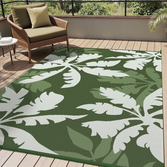 VUNATE Outdoor Rug Carpet 5'x8' Waterproof Reversible Patio Rug Portable Indoor Outdoor Rug Plastic Straw Rug for Beach RV Camping Garden Picnic Deck Backyard Tropical Porch Decor Green