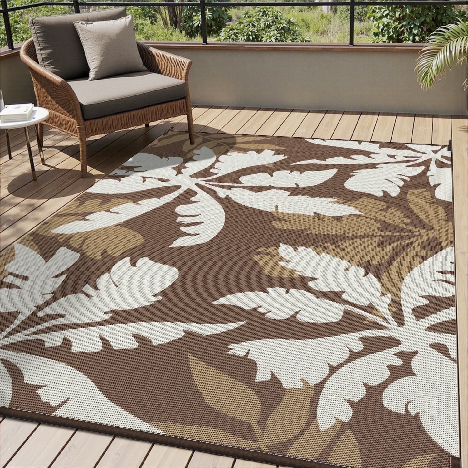 VUNATE Outdoor Rug Carpet 5'x8' Waterproof Reversible Patio Rug Portable Indoor Outdoor Rug Plastic Straw Rug for Beach RV Camping Garden Picnic Deck Backyard Tropical Porch Decor Brown