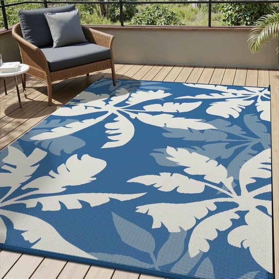 VUNATE Outdoor Rug Carpet 5'x8' Waterproof Reversible Patio Rug Portable Indoor Outdoor Rug Plastic Straw Rug for Beach RV Camping Garden Picnic Deck Backyard Tropical Porch Decor Blue