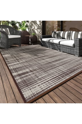 Outdoor Rug Carpet 5'x8' Waterproof Reversible Patio Rug Portable Modern Abstract Indoor Outdoor Rug Plastic Straw Rug for RV Camping Garden Picnic Deck Backyard Porch Decor Beige and Brown