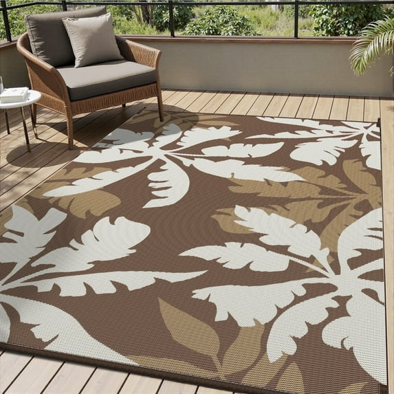VUNATE Outdoor Rug Carpet 6'x9' Waterproof Reversible Patio Rug Portable Indoor Outdoor Rug Plastic Straw Rug for Beach RV Camping Garden Picnic Deck Backyard Tropical Porch Decor Brown