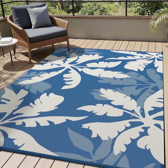VUNATE Outdoor Rug Carpet 6'x9' Waterproof Reversible Patio Rug Portable Indoor Outdoor Rug Plastic Straw Rug for Beach RV Camping Garden Picnic Deck Backyard Tropical Porch Decor Blue
