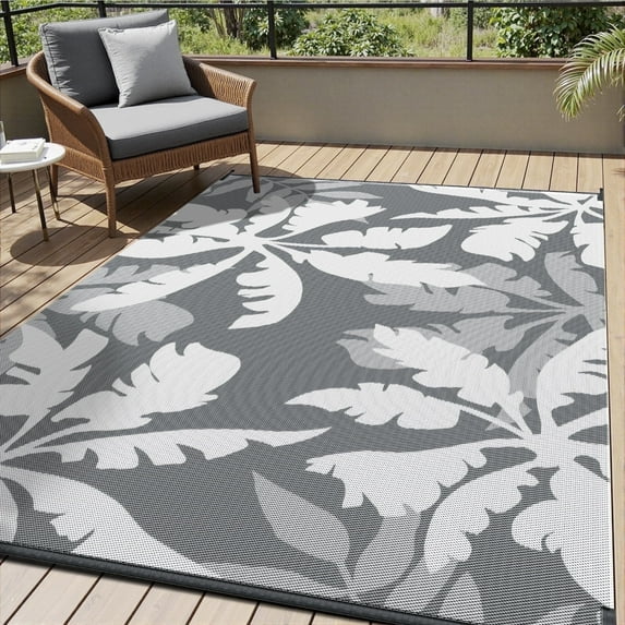 VUNATE Outdoor Rug Carpet 6'x9' Waterproof Reversible Patio Rug Portable Indoor Outdoor Rug Plastic Straw Rug for Beach RV Camping Garden Picnic Deck Backyard Tropical Porch Decor Gray