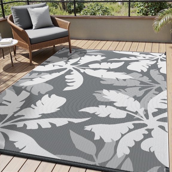 VUNATE Outdoor Rug Carpet 6'x9' Waterproof Reversible Patio Rug Portable Indoor Outdoor Rug Plastic Straw Rug for Beach RV Camping Garden Picnic Deck Backyard Tropical Porch Decor Gray
