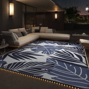 VUNATE Outdoor Rug with LED Strip Lights 8'x10' Waterproof Reversible Patio Rug Plastic Straw Lightweight Indoor Outdoor Rug for RV Camping Deck Balcony Boho De