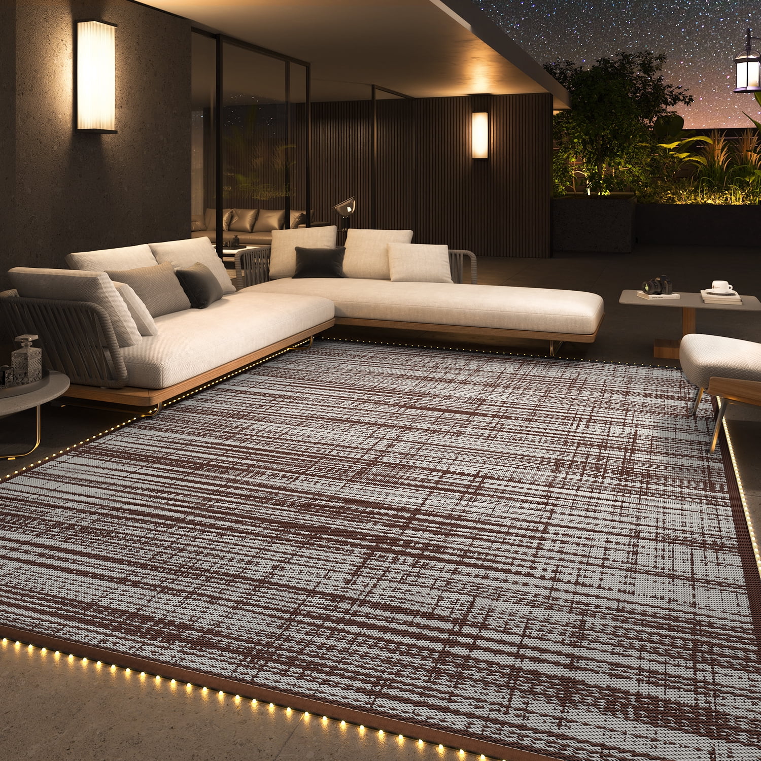 VUNATE Outdoor Rug with LED Strip Lights 8'x10' Waterproof Reversible ...