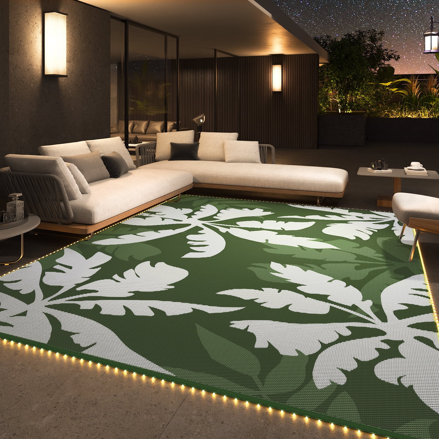 VUNATE Outdoor Rug with LED Strip Lights 8'x10' Waterproof Reversible ...