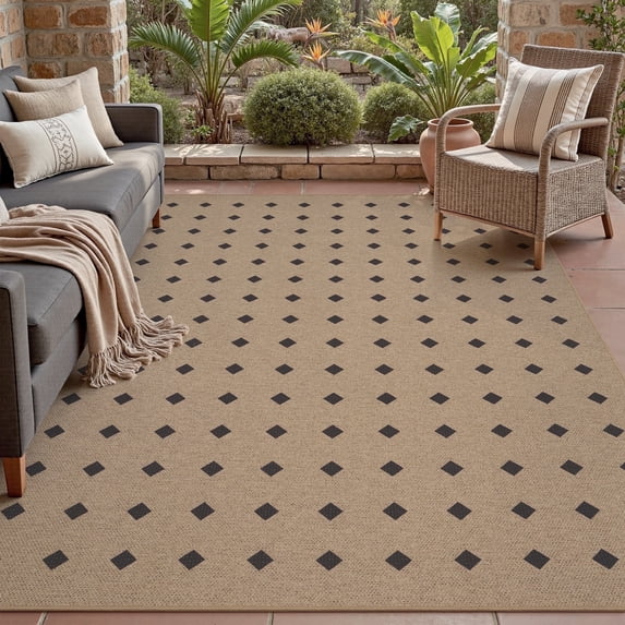 VUNATE Outdoor Rugs Carpet 4'x6' Jute Rug Modern Geometric Washable Patio Rug Distressed Modern Braided Area Rugs Black Indoor Outdoor Rugs for Living Room Entryway Laundry Balcony