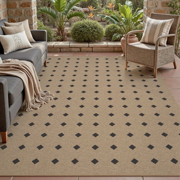 VUNATE Outdoor Rugs Carpet 5'x7' Jute Rug Modern Geometric Washable Patio Rug Distressed Modern Braided Area Rugs Black Indoor Outdoor Rugs for Living Room Backyard RV Porch